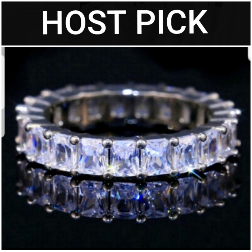 Swarovski Elements 925 Silver Square-cut Eternity Band NEW